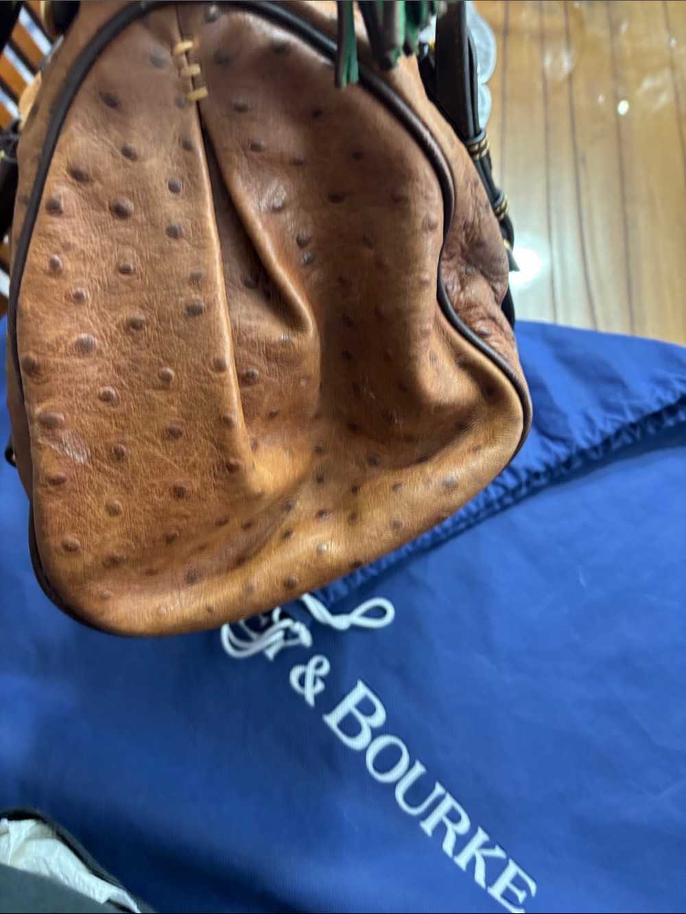 Dooney & Bourke Brown Ostrich-Effect Satchel with Dark Brown Trim - Picture 14 of 16